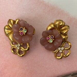 T Tahari Gold and Pink Floral Earrings